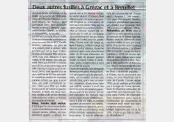 Article Sud Ouest - Deux autres fusillés à Grézac et à Breuillet / Visuel : D.R.
